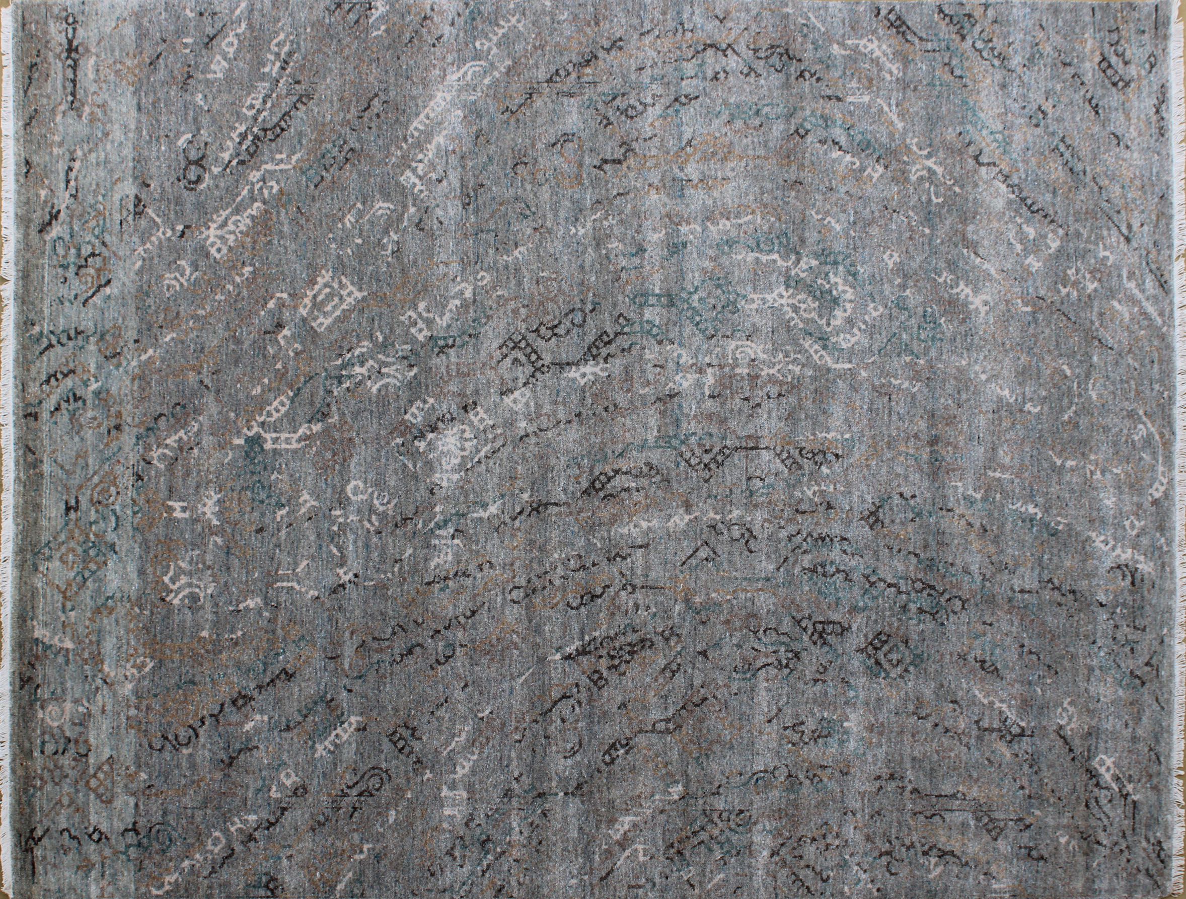 Distressed Oushak Gray Textured Wool Rug - Handknotted Carpet Manufacturer Mirzapur